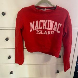 red Mackinac island cropped sweatshirt
